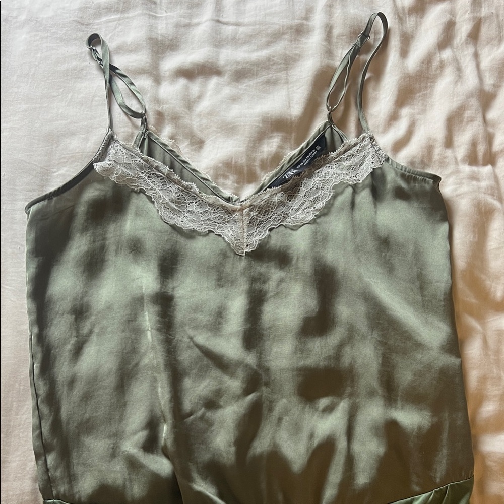 Zara Olive Satin Lace Chemise